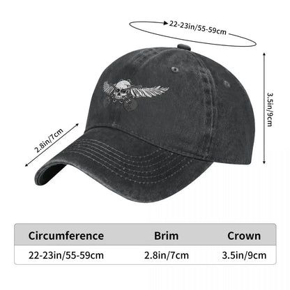 Guitar Rock Multicolor Skull Wing Baseball Cap with distressed black fabric and curved brim on Tampa Home & Garden Store