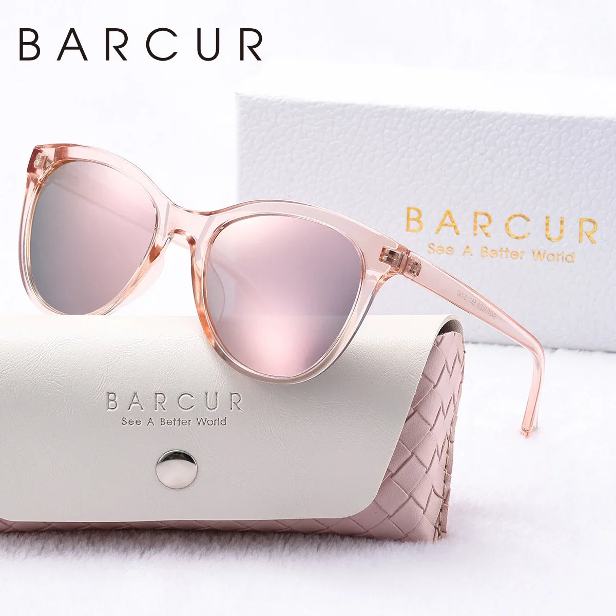 BARCUR sunglasses, pink transparent cateye with gradient UV400 polarized lenses and case on Tampa Home & Garden Store