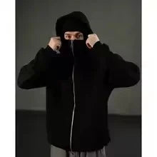 Men's balaclava zip hoodie jacket in black with hooded zip-front UpTrend Deals on Tampa Home & Garden Store