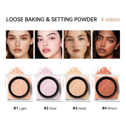 Loose baking & setting powder set in 4 colors Light Rose Nude Brown in square compact cases on Tampa Home & Garden Store