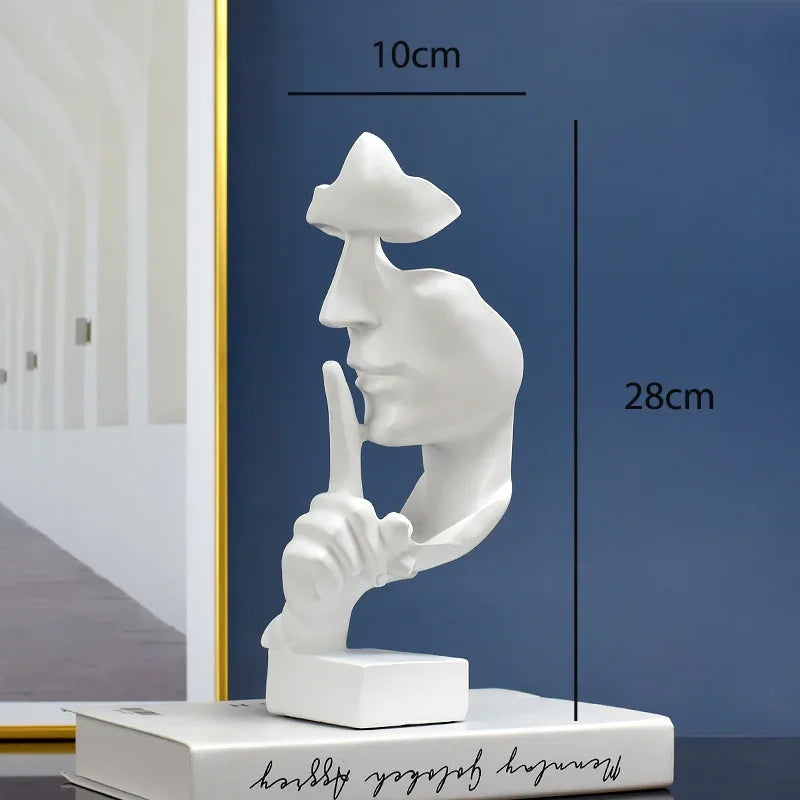 Perfecsy white resin Thinker statue with finger to lips pose, abstract face, 28 cm tall on Tampa Home & Garden Store
