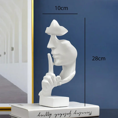 Perfecsy white resin Thinker statue with finger to lips pose, abstract face, 28 cm tall on Tampa Home & Garden Store