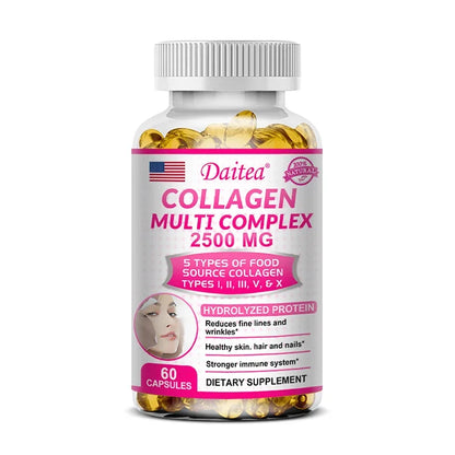 Daitea Hydrolyzed Collagen Multi Complex 2500 mg capsules in white bottle Silcy Skin on Tampa Home & Garden Store