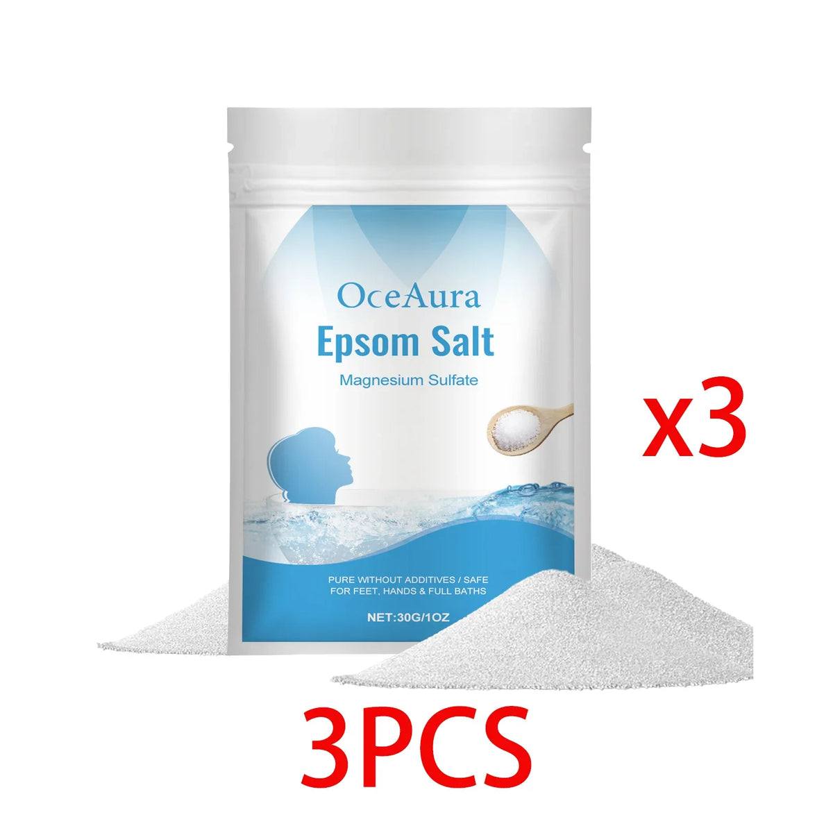 OceAura Epsom Salt magnesium sulfate bag in white blue design, 3 pcs on Tampa Home & Garden Store