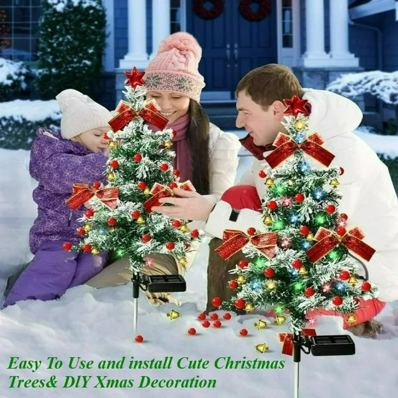 Solar Cedar Christmas Tree Light Decoration outdoor decor with red bows and lights two trees on Tampa Home & Garden Store