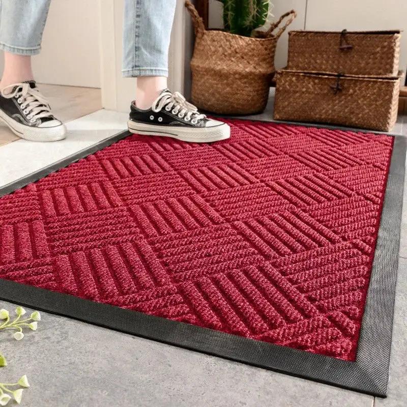DecorBites Large Rubber Indoor Outdoor Doormat shoe scraper, red textured surface, black border on Tampa Home & Garden Store