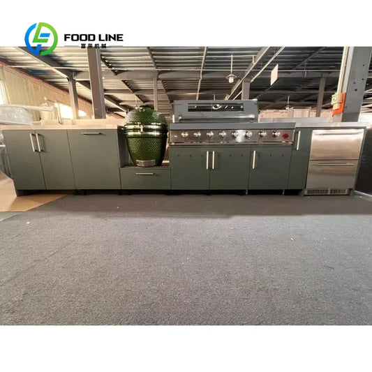 Outdoor kitchen cabinet set with built-in gas grill, green-gray finish by FLIPSTYLEZLLC on Tampa Home & Garden Store