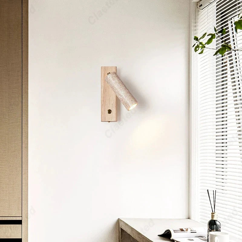 Perfecsy LED yellow cave stone wall lamp with adjustable angle and switch, wooden mount on Tampa Home & Garden Store