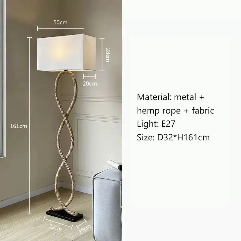 Hemp Rope Shade LED Floor Lamp Nordic Wabi Sabi