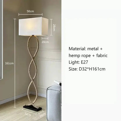 Hemp Rope Shade LED Floor Lamp Nordic Wabi Sabi