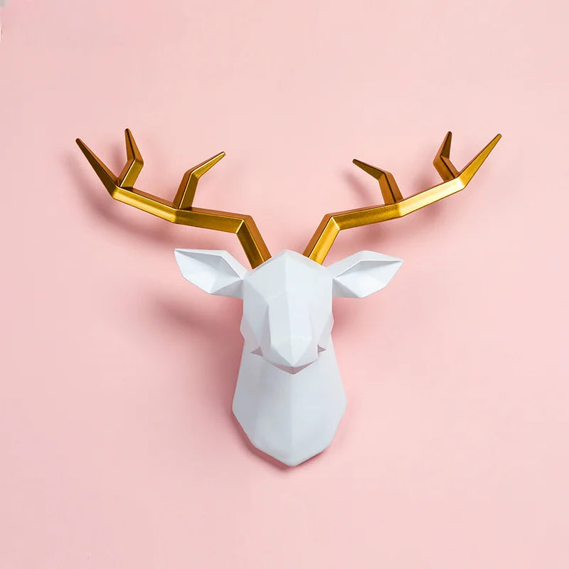 Decorative white resin elk head wall mount with gold geometric antlers by Perfecsy on Tampa Home & Garden Store