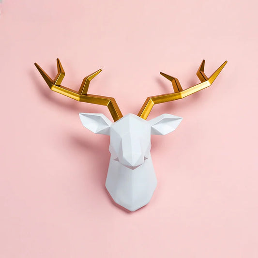 Decorative white resin elk head wall mount with gold geometric antlers by Perfecsy on Tampa Home & Garden Store