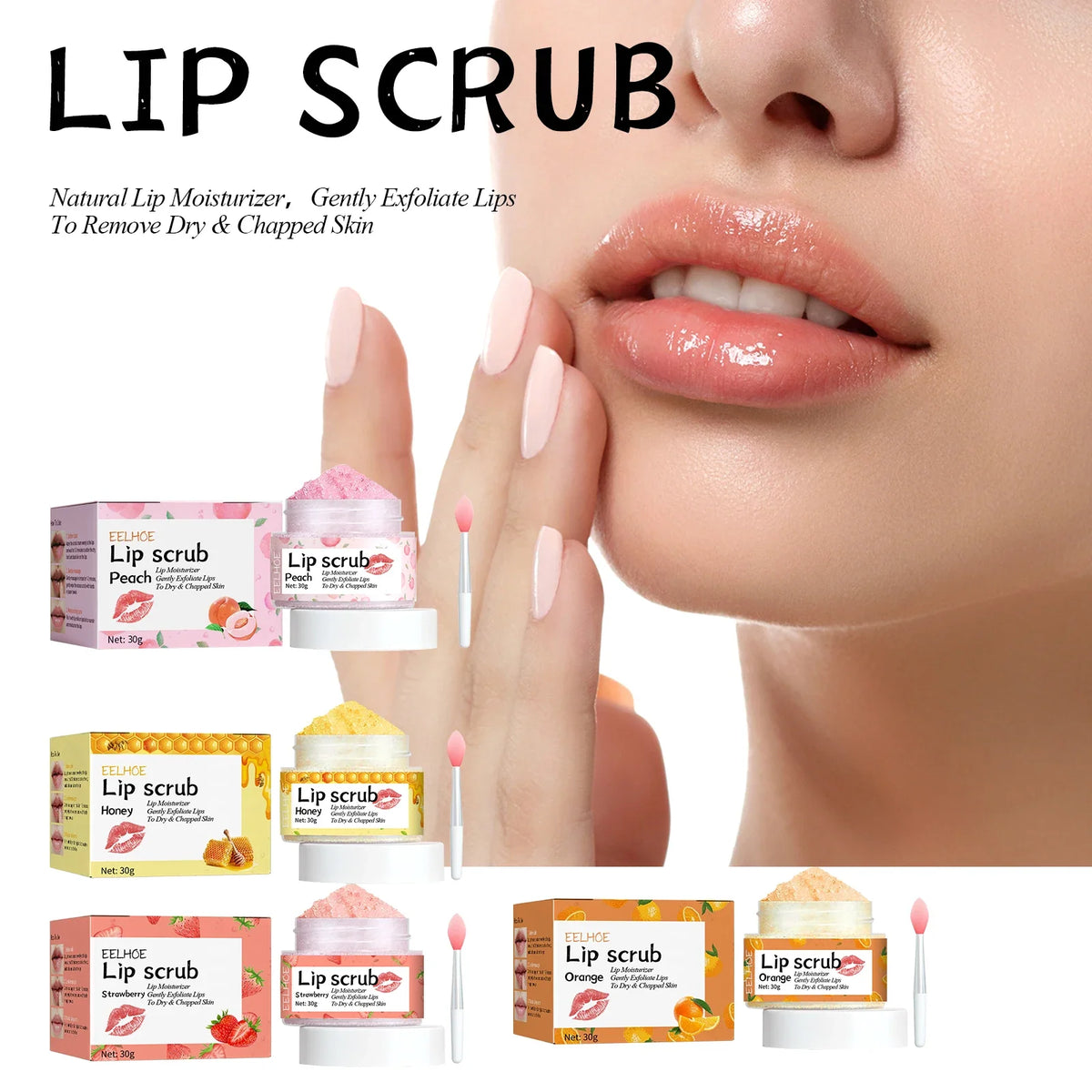 Watermelon Peach Lip Scrub by Silcy Skin, pink peach packaging with jars and boxes on Tampa Home & Garden Store