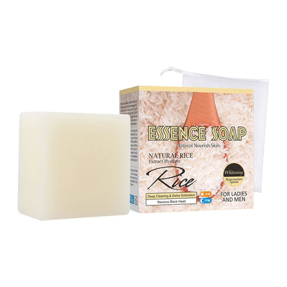 Essence Soap Rice bar with rice-grain box packaging, ivory handmade soap, Silcy Skin on Tampa Home & Garden Store