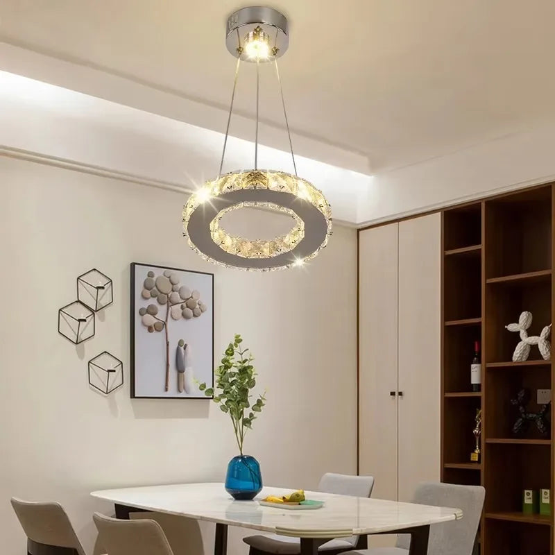 Modern LED Crystal Pendant Light Single Hanging Lamp for Bedroom Home Decor