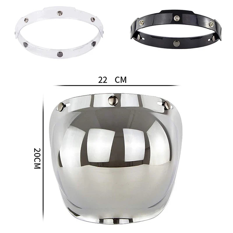 Retro Bubble Shield Visor from BikerZoneZ with white/black 3-buckle bands and chrome visor on Tampa Home & Garden Store