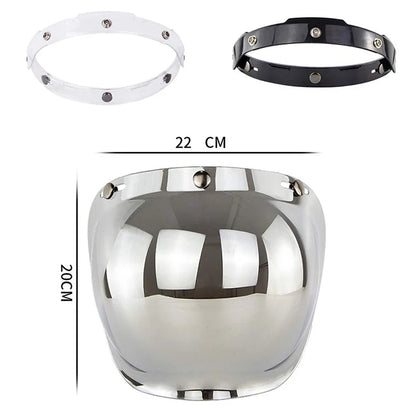 Retro Bubble Shield Visor from BikerZoneZ with white/black 3-buckle bands and chrome visor on Tampa Home & Garden Store