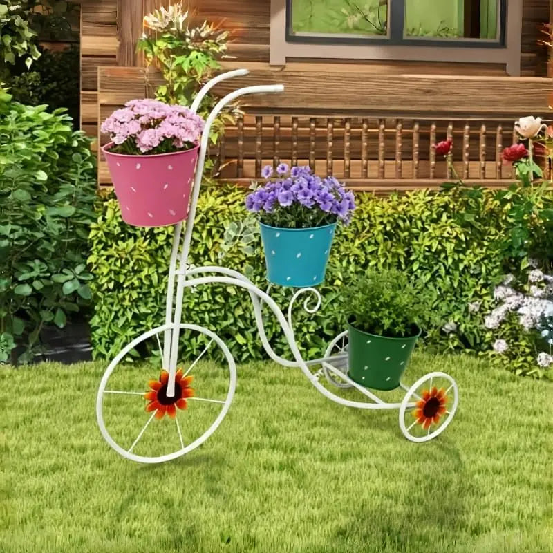 3 Tier Metal Tricycle Planter Stand for Garden