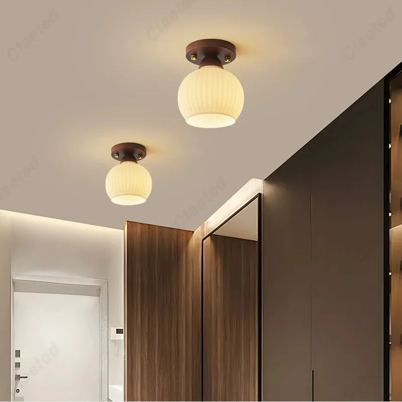 Japanese LED cream wind glass ceiling lamp by Perfecsy, ribbed globe, ceiling lights on Tampa Home & Garden Store