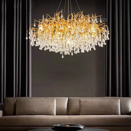 DecorBites LED Pendant Chandelier gold-tone branch frame with crystal drops on Tampa Home & Garden Store