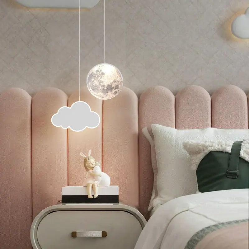 DecorBites Kids Star Cloud Moon Pendant Lamp set, 2 white pendants with remote dimming on Tampa Home & Garden Store