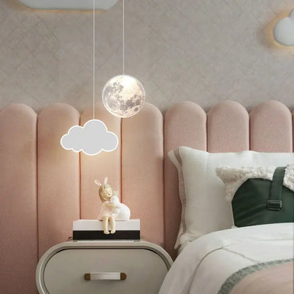 DecorBites Kids Star Cloud Moon Pendant Lamp set, 2 white pendants with remote dimming on Tampa Home & Garden Store