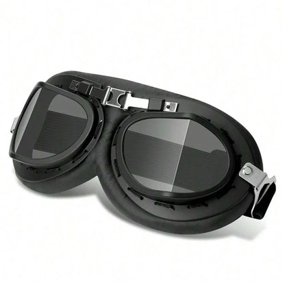 Motorcycle Leather Retro Goggles black leather frame with dual gray lenses on Tampa Home & Garden Store