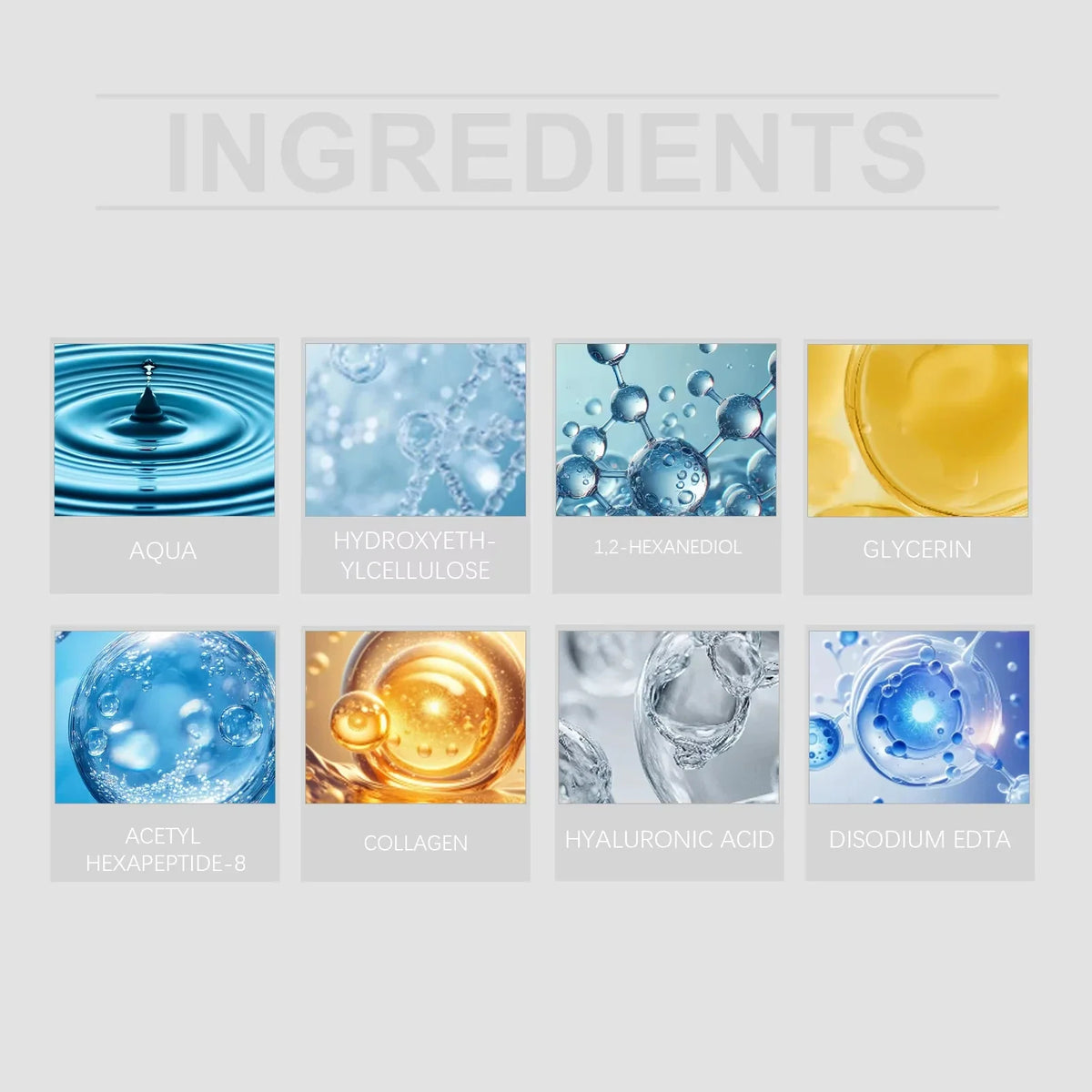 Collagen Anti-Wrinkle Essence Set by Silcy Skin with 8 ingredient tiles aqua and glycerin on Tampa Home & Garden Store