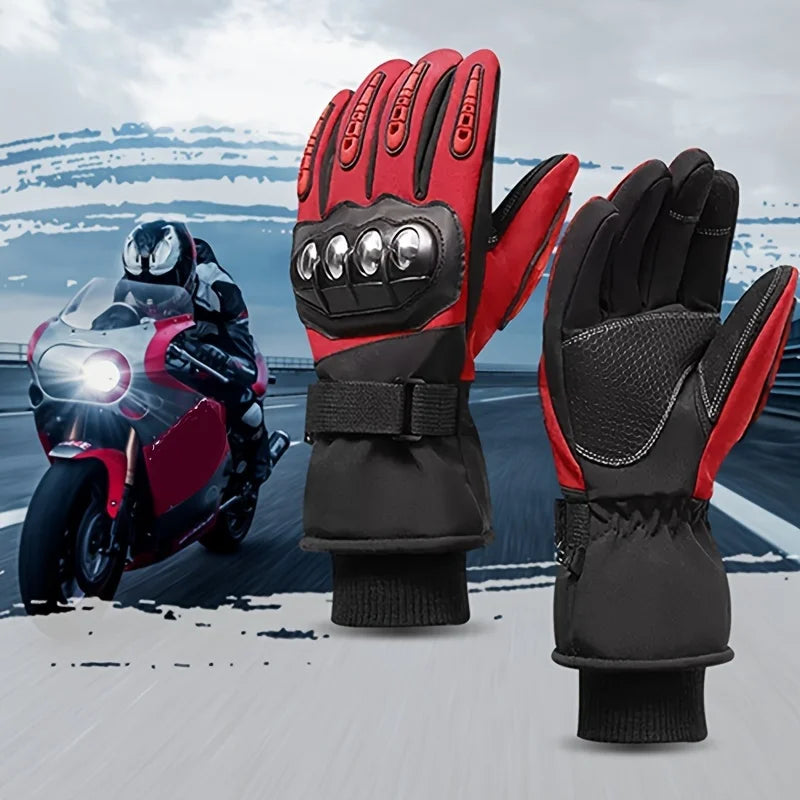 Winter Warm Waterproof Windproof Motorcycle Gloves BikerZoneZ, red and black with knuckle armor on Tampa Home & Garden Store