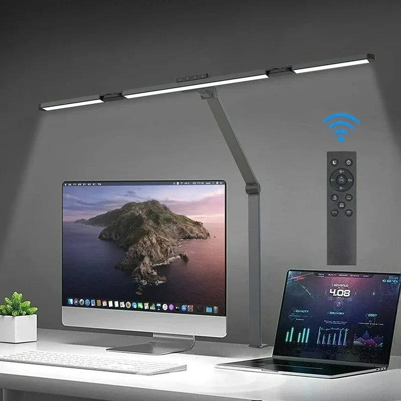 Perfecsy LED desk lamp with clamp, slim silver bar and adjustable arm over a white desk on Tampa Home & Garden Store
