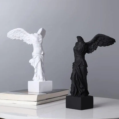 Perfecsy resin Winged Victory goddess statues, white and black pair decor on Tampa Home & Garden Store