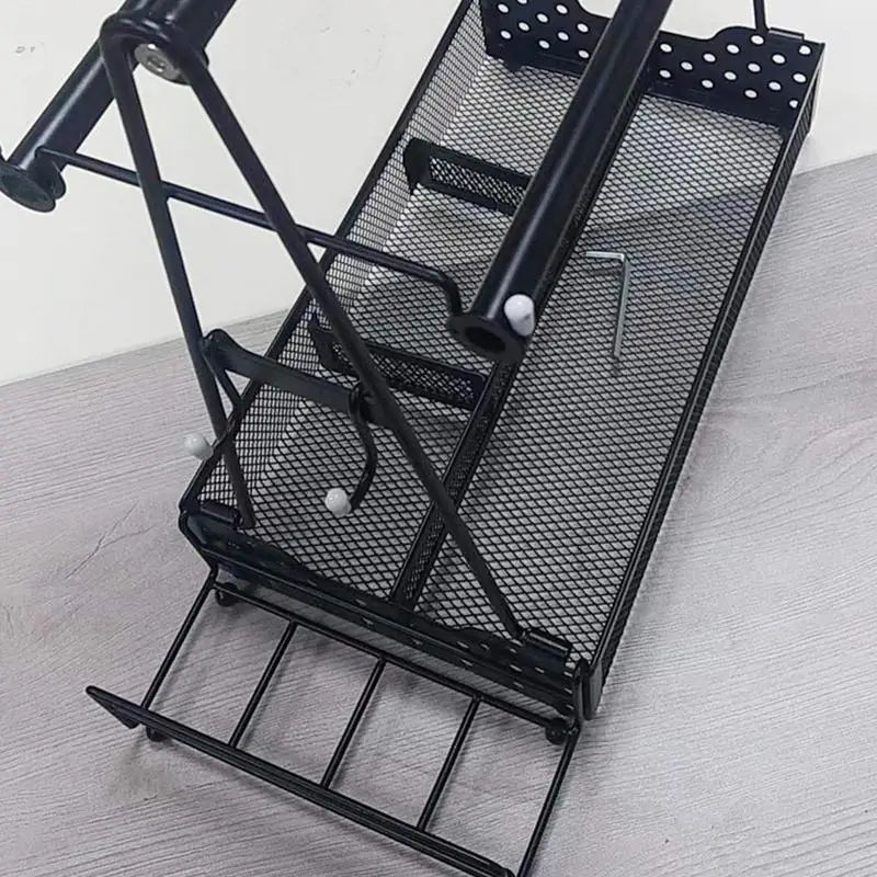 Grill utensil caddy in black metal with wire-mesh tray and side hooks on Tampa Home & Garden Store