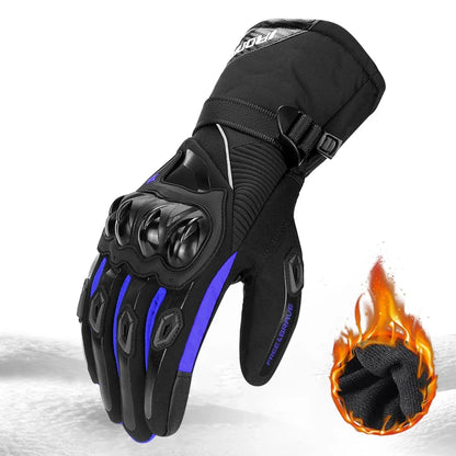 Warm Winter Waterproof Windproof Anti-slip Motorcycle Gloves black with blue knuckle guards on Tampa Home & Garden Store