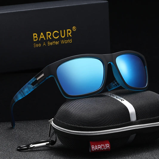 BARCUR polarized sport sunglasses with blue mirror lenses and black frame UV400 case on Tampa Home & Garden Store