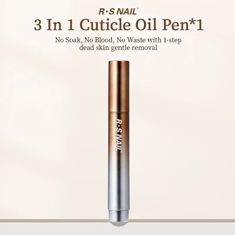 RSNAIL 3-in-1 Cuticle Oil Pen gradient copper to silver with R.S NAIL branding on Tampa Home & Garden Store