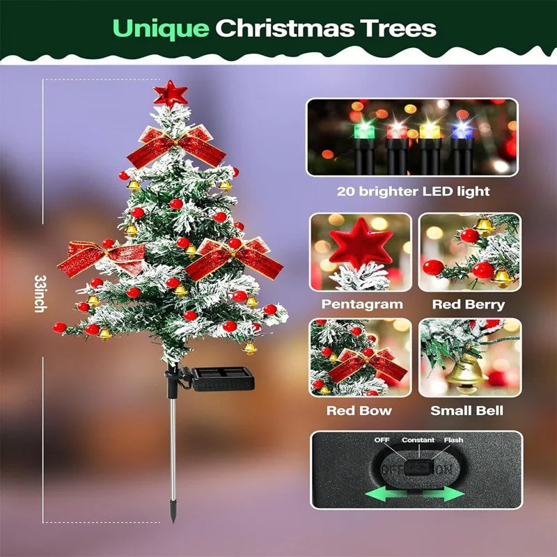 Perfecsy solar cedar Christmas tree with 20 bright LEDs, red bows and bells garden stake on Tampa Home & Garden Store