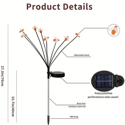 Perfecsy Solar 6/8-Head Bee LED Garden Light with adjustable bend arms and solar panel on Tampa Home & Garden Store