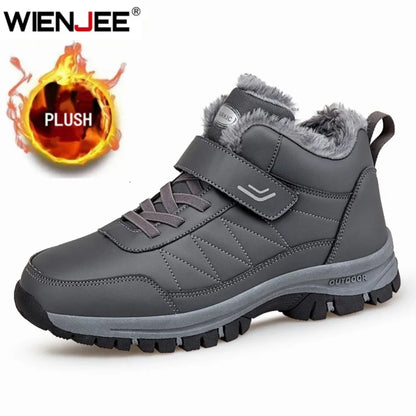 Mens waterproof winter snow boots gray plush fur lining rugged outsole UpTrend Deals on Tampa Home & Garden Store