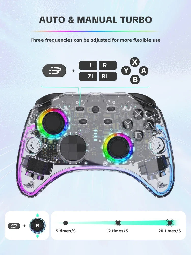 DATA FROG transparent wireless game controller with RGB LED rings; multi-platform Switch OLED on Tampa Home & Garden Store
