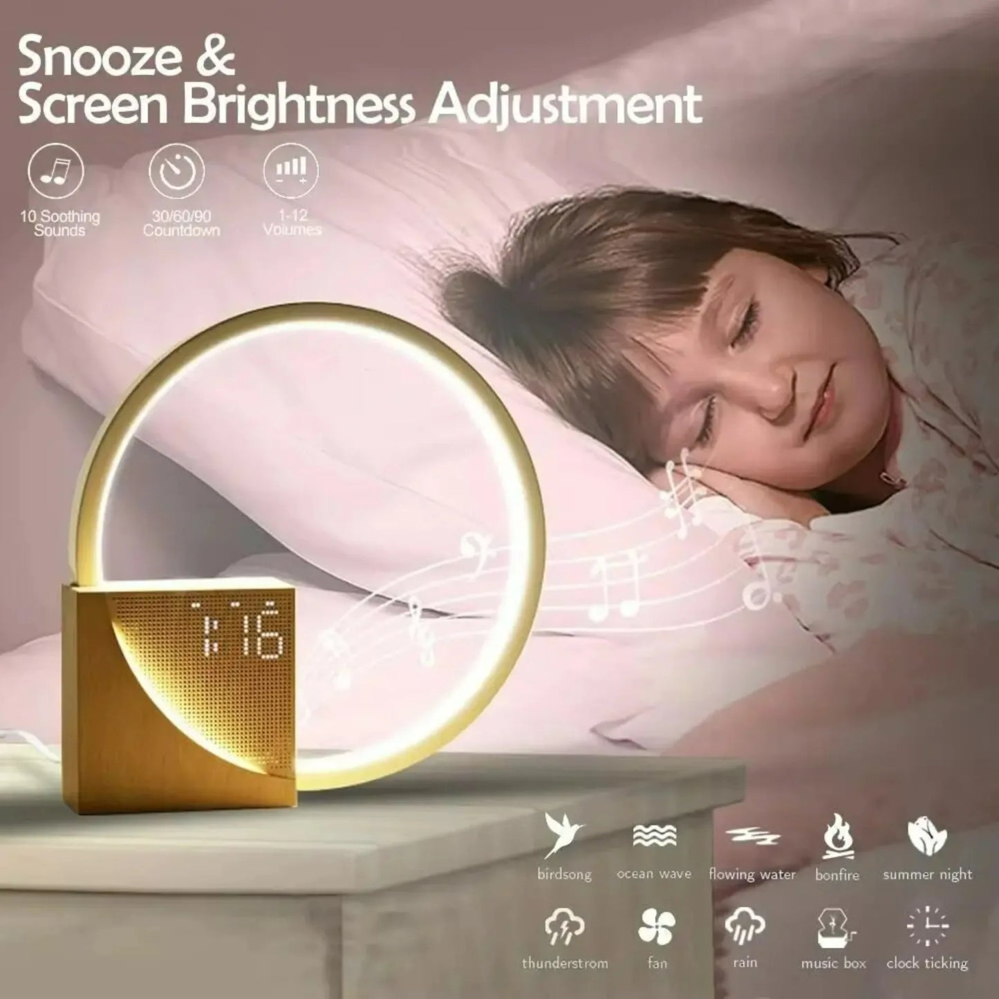 Perfecsy alarm clock night light with white noise and USB charging, dimmable bedside lamp on Tampa Home & Garden Store