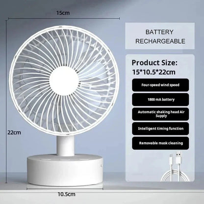 Cooling Breeze | Portable Fan with Rechargeable Battery & 4-Speed Control | Compact Design for Personal Comfort