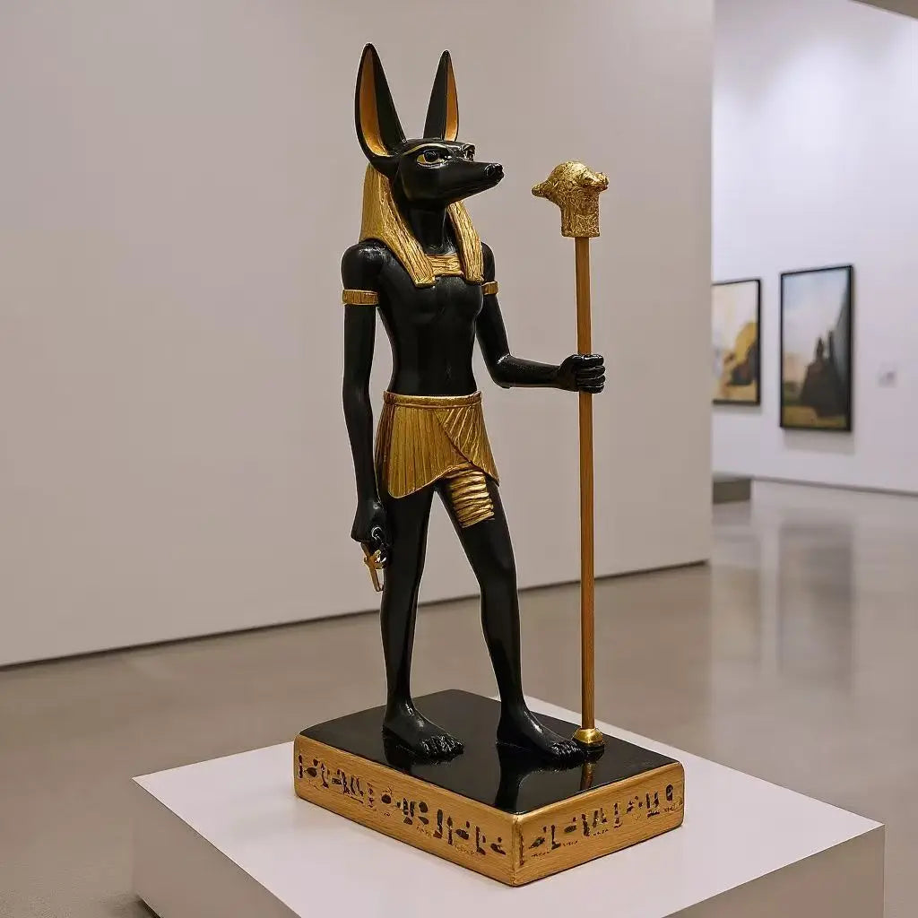 Anubis statue figure black resin with gold headdress and staff, Egyptian god decor Perfecsy on Tampa Home & Garden Store