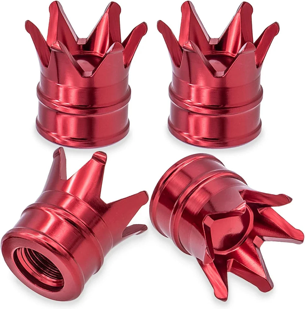 4pcs red metallic crown valve stem caps by BikerZoneZ, crown-top tyre valve caps on Tampa Home & Garden Store