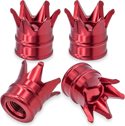4pcs red metallic crown valve stem caps by BikerZoneZ, crown-top tyre valve caps on Tampa Home & Garden Store