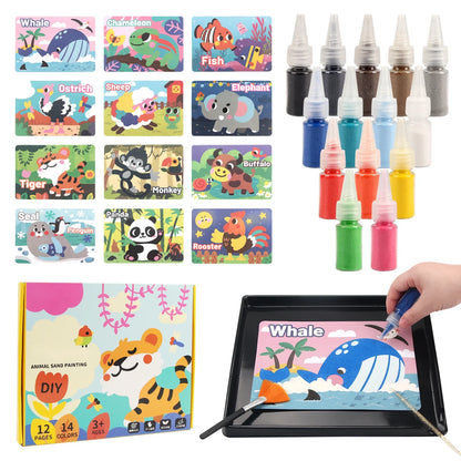 Sand Art Kit with 14-color bottles and 12 animal cards for kids by Perfecsy on Tampa Home & Garden Store