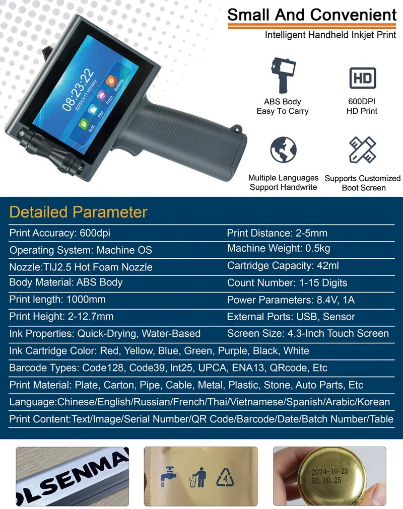 Portable handheld inkjet printer by UpTrend Deals with blue touchscreen for QR codes & labels on Tampa Home & Garden Store