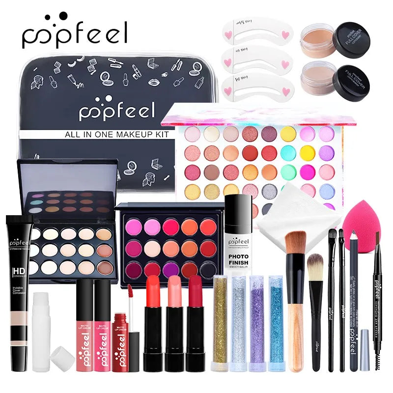 POPFEEL All In One Makeup Kit with eyeshadow palettes, lipsticks and brushes in a compact case on Tampa Home & Garden Store