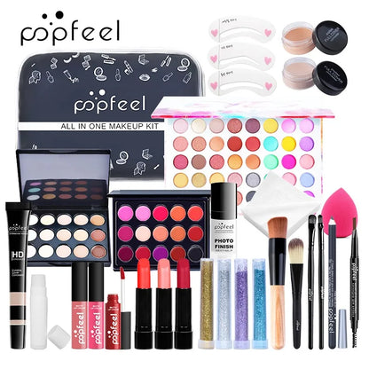 POPFEEL All In One Makeup Kit with eyeshadow palettes, lipsticks and brushes in a compact case on Tampa Home & Garden Store