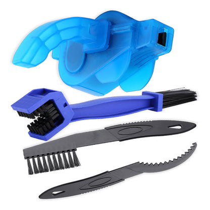 Portable chain cleaner kit by BikerZoneZ in blue plastic with brushes and serrated tools on Tampa Home & Garden Store