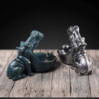 Perfecsy hippo statue set teal and metallic storage figurines for keys and candy decor on Tampa Home & Garden Store